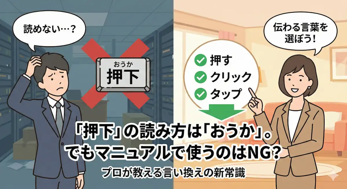 「押下」の読み方は「おうか」記事用アイキャッチ画像